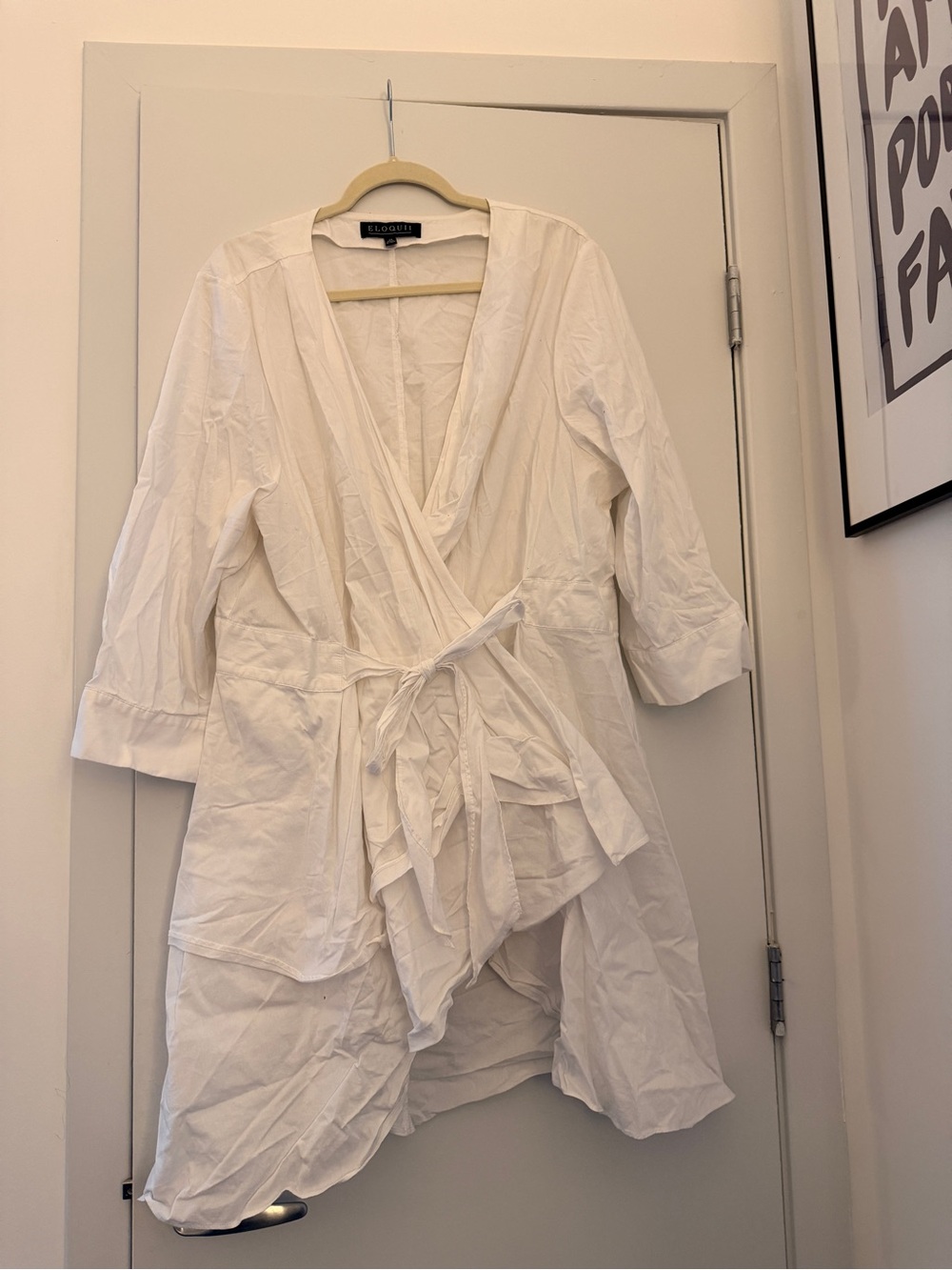 Eloquii White Wrap Robe Tunic with Self-Tie Waist